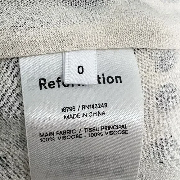 Reformation Shelby Dress Ocelot White Black Polka Dot Midi Slit Bustier Size 0